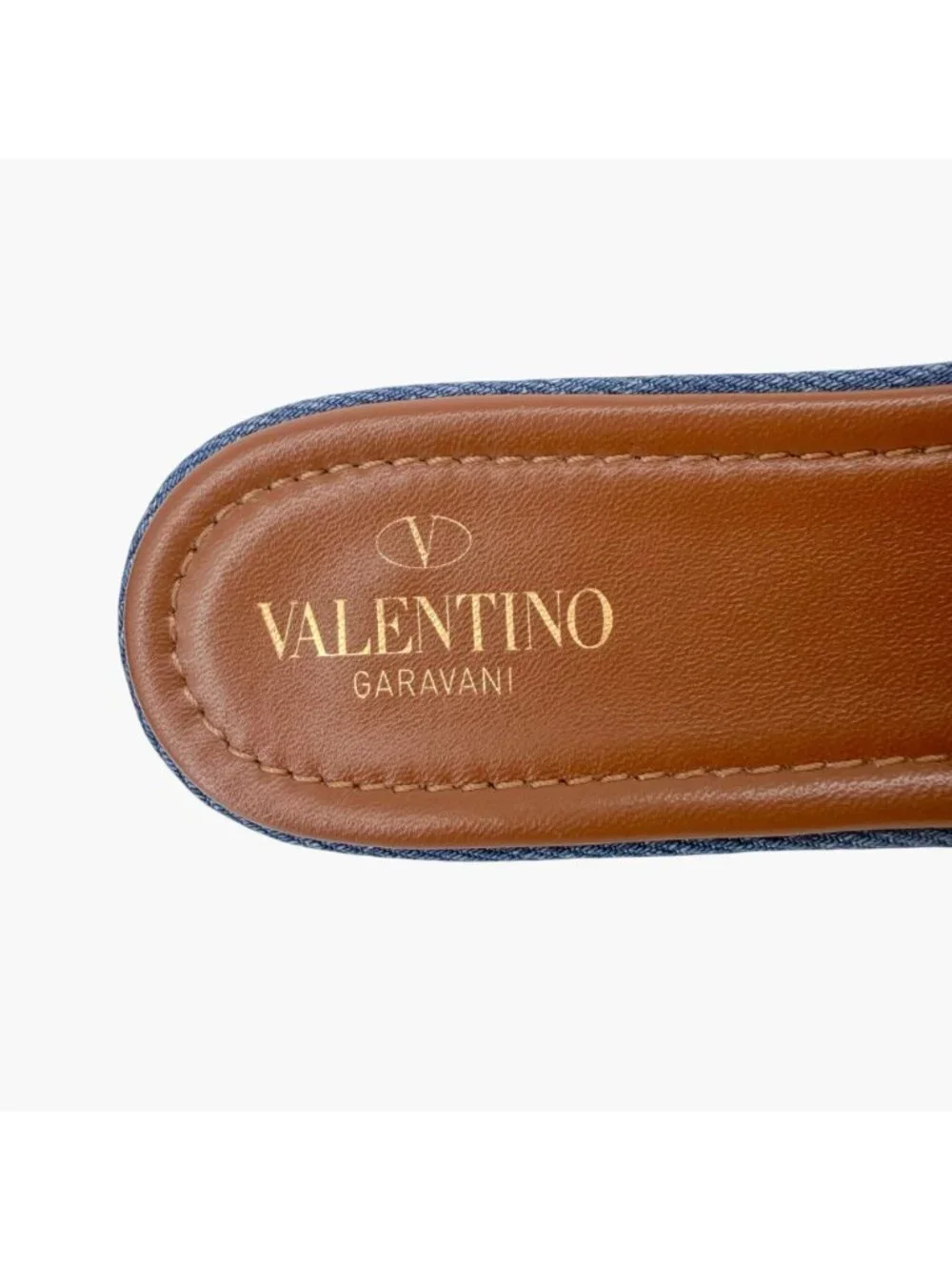 Valentino Roman Stud Denim Quilted Slide Sandals Size 41 US 11 Women’s Blue Flat